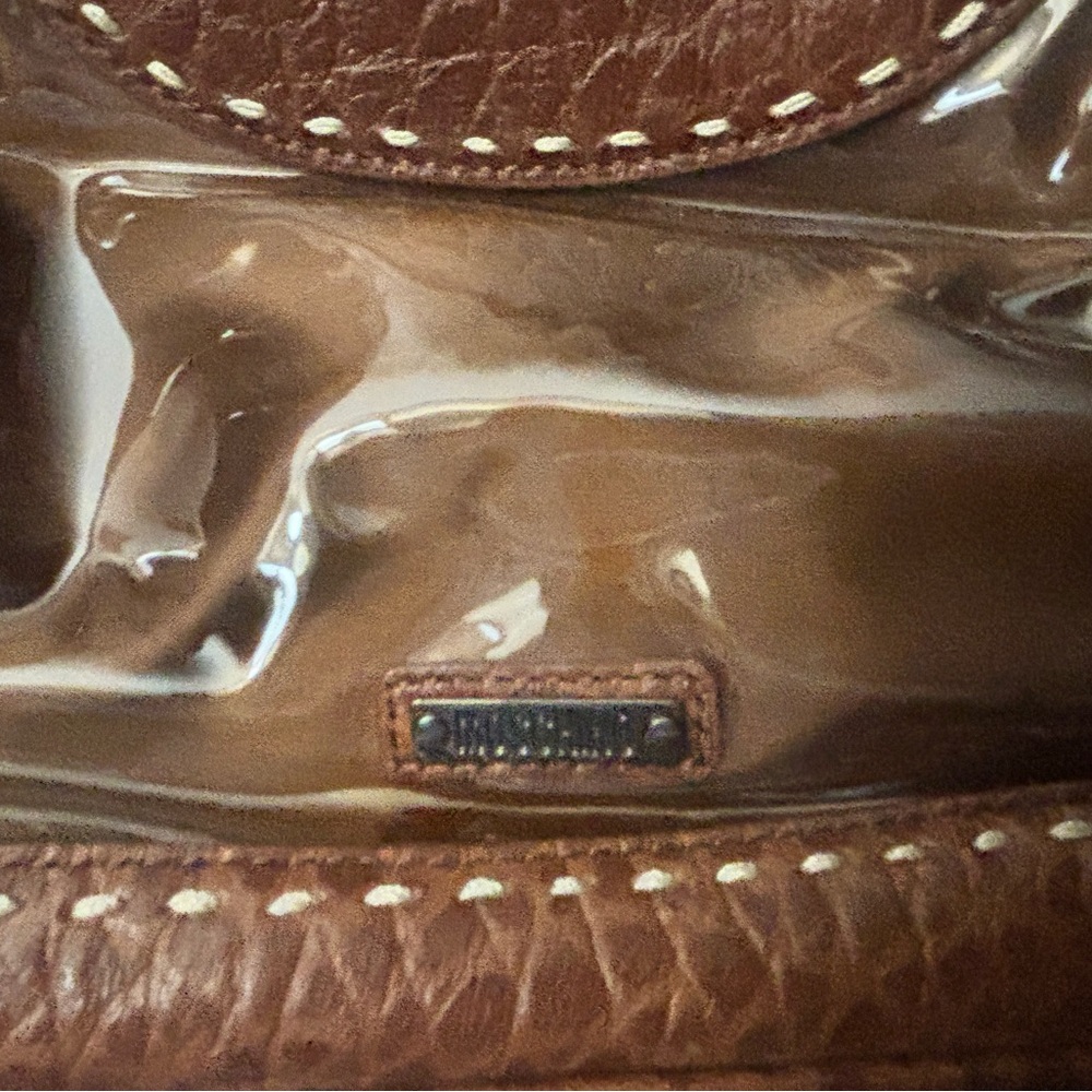 Vintage Moschino Brown Leather Women’s Clear Accent Satchel Shoulder Bag - Picture 4 of 9